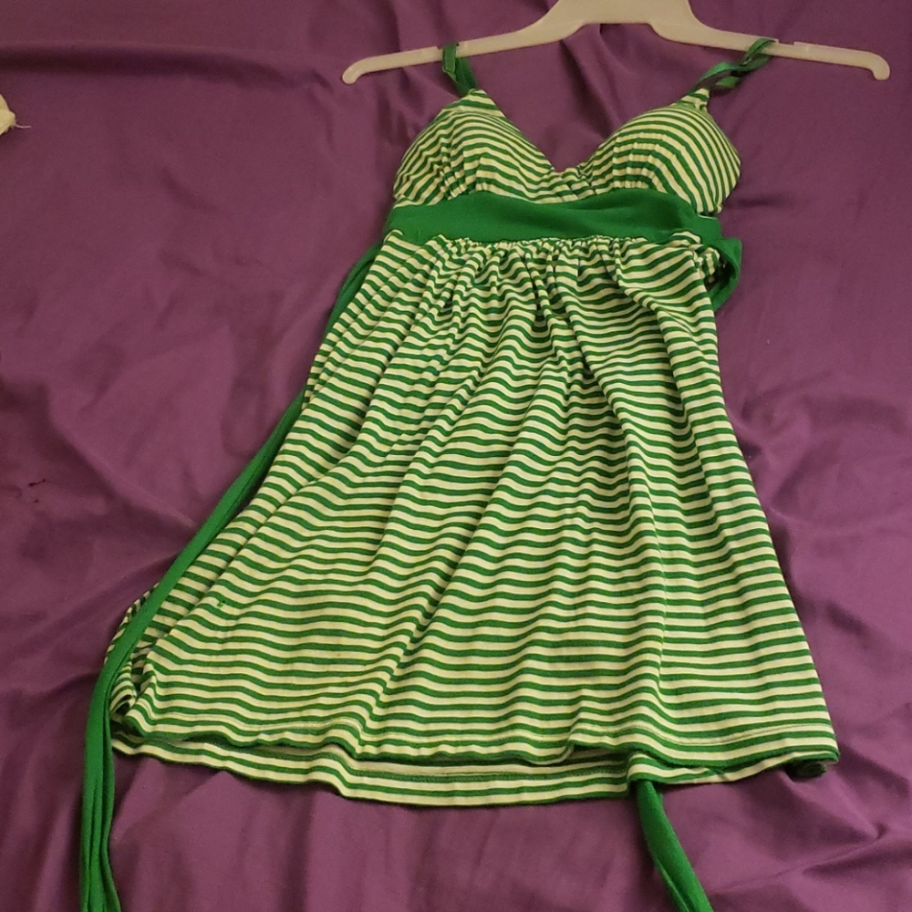 Green and white striped sun dress